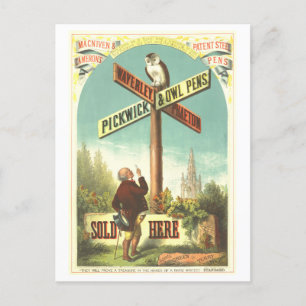 Waverly Pickwick & Owl Pens Vintage Advertisement Postcard