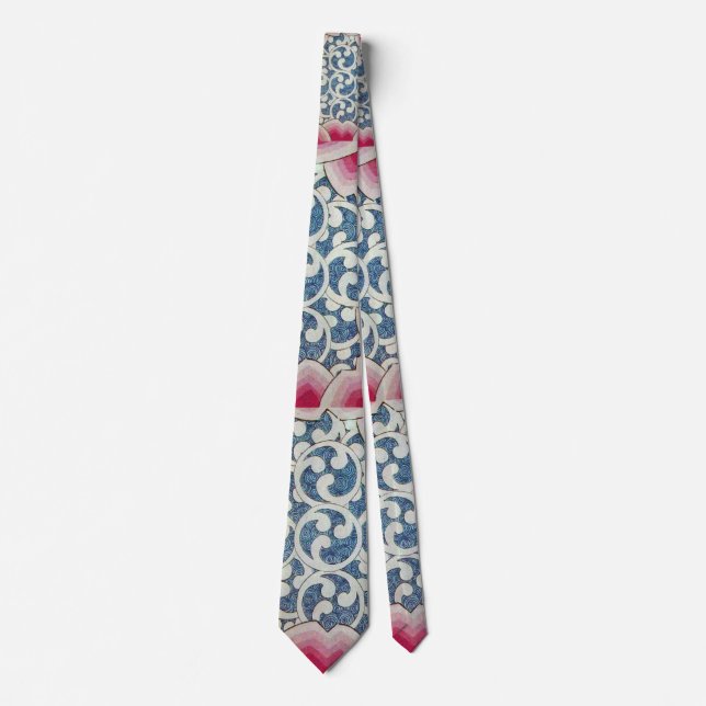 WAVES Abstract Geometric Red Blue White Swirls Tie (Front)