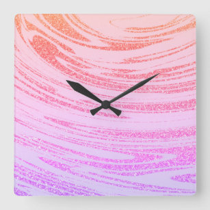Waves Abstract Pink Rose Gold Glitter Pattern Gift Square Wall Clock
