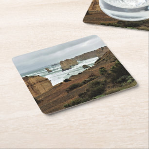 Waves Against Time – Great Ocean Road Square Paper Coaster