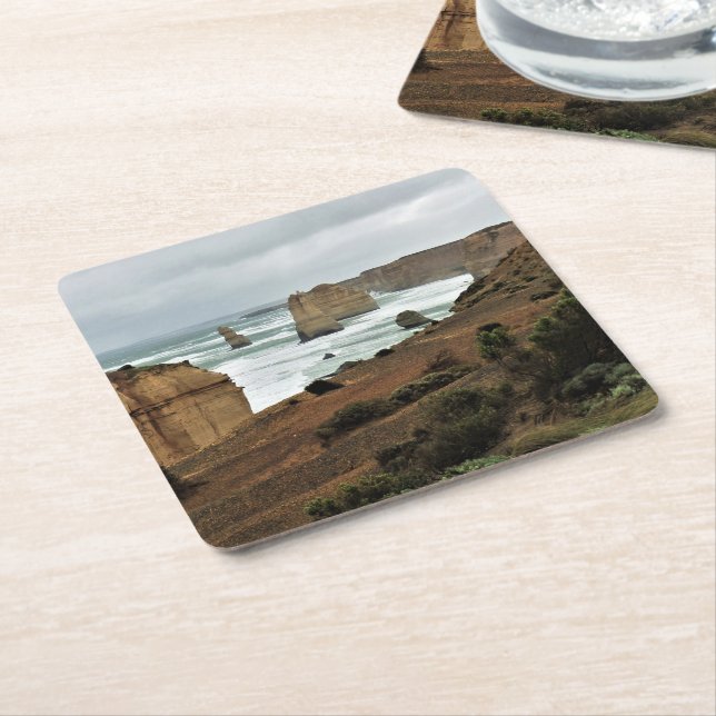 Waves Against Time – Great Ocean Road Square Paper Coaster (Angled)
