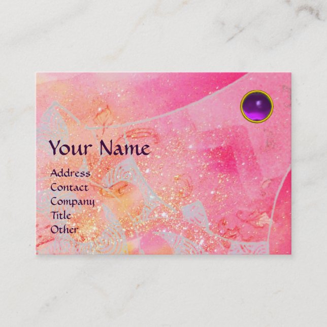 WAVES AMETHYST MONOGRAM,bright pink red purple Business Card (Front)