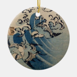Waves and Birds, c.1825 (colour woodblock print) Ceramic Ornament