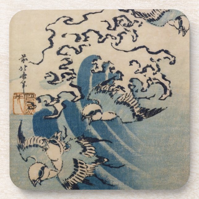 Waves and Birds, c.1825 (colour woodblock print) Coaster (Front)