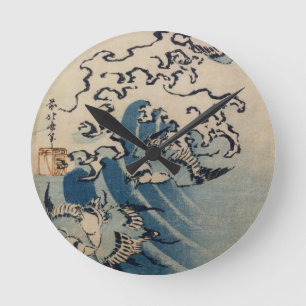 Waves and Birds, c.1825 (colour woodblock print) Round Clock