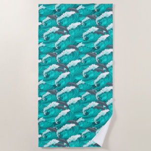 Waves and Dolphins Beach Towel