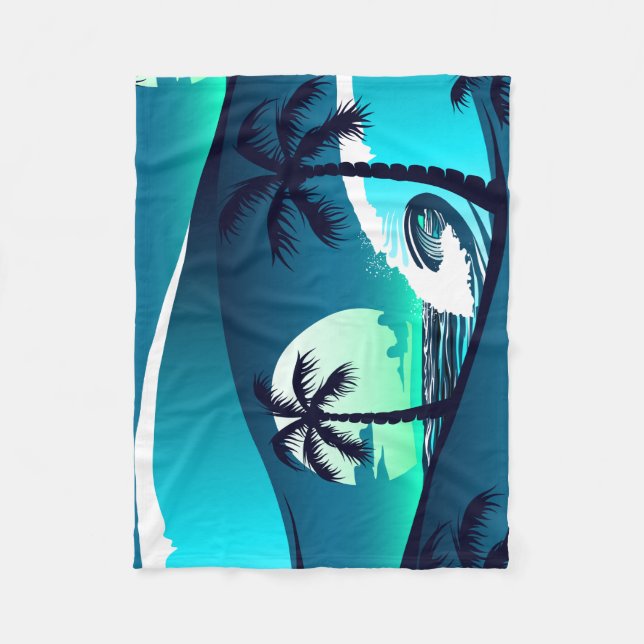 Waves and palm trees fleece blanket (Front)
