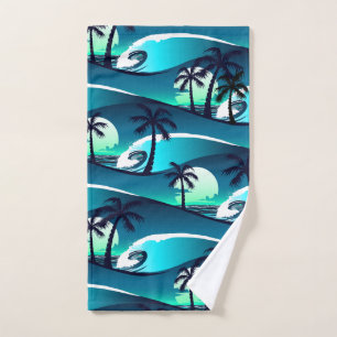 Waves and palm trees hand towel