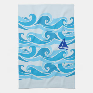 Waves and sail boat in the Ocean Tea Towel