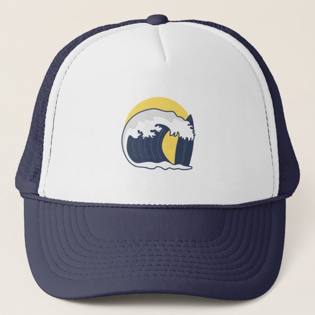 Waves and surf board  trucker hat (Front)