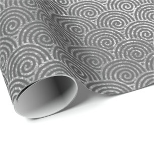 Waves Art Deco Silver Grey Spiral Circles Infinity Wrapping Paper