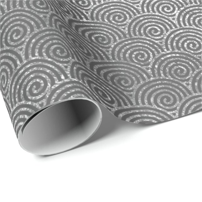 Waves Art Deco Silver Grey Spiral Circles Infinity Wrapping Paper (Roll Corner)