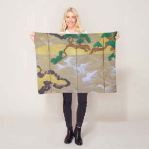 Waves at Matsushima (Right), Tawaraya Sotatsu Fleece Blanket