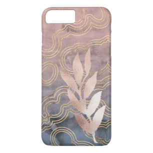 Waves Bckgrnd Pink/ Blue/ Gold w/Rose Gold Leaves iPhone 8 Plus/7 Plus Case