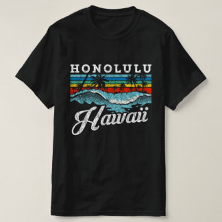 Waves Beach Honolulu Hawaii Summer Surfing Retro T-Shirt
