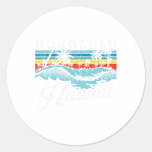 Waves Beach Honolulu Hawaiian Summer Surfing Retro Classic Round Sticker
