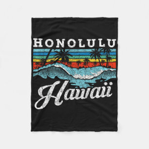 Waves Beach Honolulu Hawaiian Summer Surfing Retro Fleece Blanket