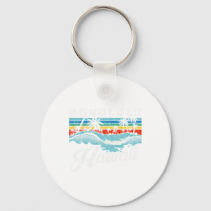 Waves Beach Honolulu Hawaiian Summer Surfing Retro Key Ring