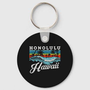Waves Beach Honolulu Hawaiian Summer Surfing Retro Key Ring