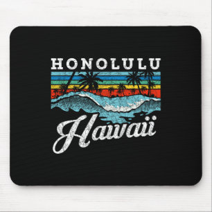 Waves Beach Honolulu Hawaiian Summer Surfing Retro Mouse Pad