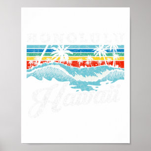 Waves Beach Honolulu Hawaiian Summer Surfing Retro Poster