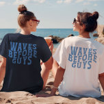 Waves Before Guys Summer Girls Beach Vacation T-Shirt<br><div class="desc">Make your girls' trip unforgettable with this "Waves Before Guys" t-shirt! Perfect for bachelorette parties and tropical vacations, this eye-catching tee showcases a playful wave and palm tree design. Crafted from high-quality materials for ultimate comfort and style, it’s for any beach destination. Add this must-have shirt to your travel wardrobe...</div>