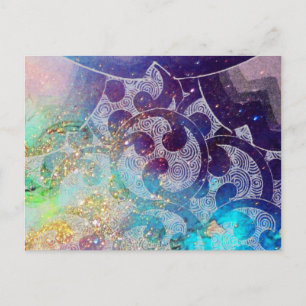 WAVES Blue Floral Circles ,Swirls Postcard
