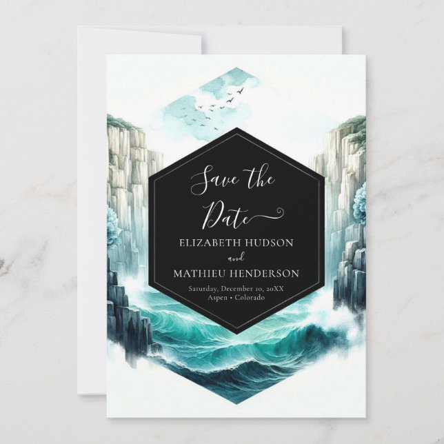 Waves Blue Nautical Wedding Save The Date (Front)