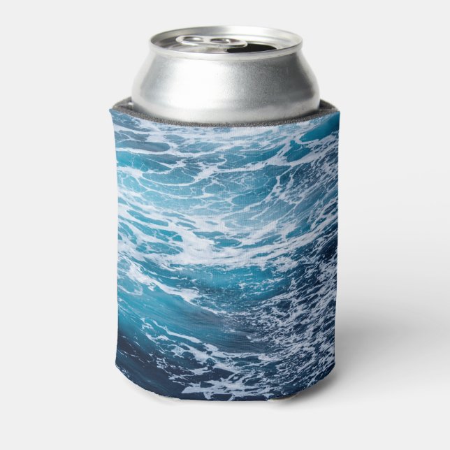 Waves Blue Ocean Summer Beach Can Cooler (Can Back)