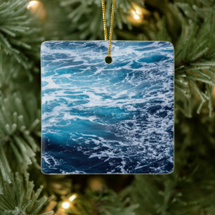 Waves Blue Ocean Summer Beach Ceramic Ornament