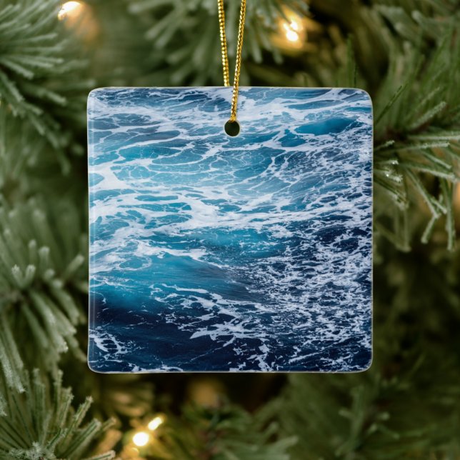 Waves Blue Ocean Summer Beach Ceramic Ornament (Tree)