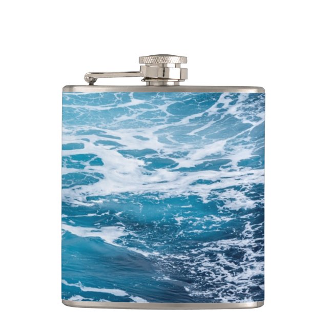 Waves Blue Ocean Summer Beach Hip Flask (Front)