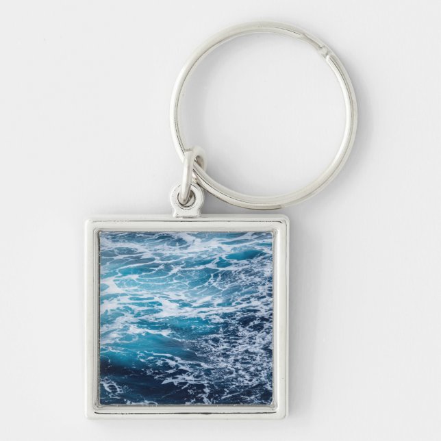 Waves Blue Ocean Summer Beach Key Ring (Front)