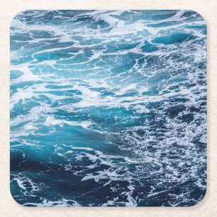 Waves Blue Ocean Summer Beach Square Paper Coaster