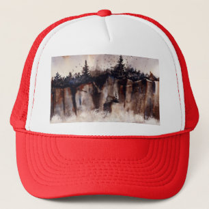 Waves breaking on a shore with pines Trucker Hat