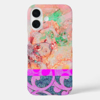 WAVES / Bright Pink Purple Swirls in Gold Sparkles