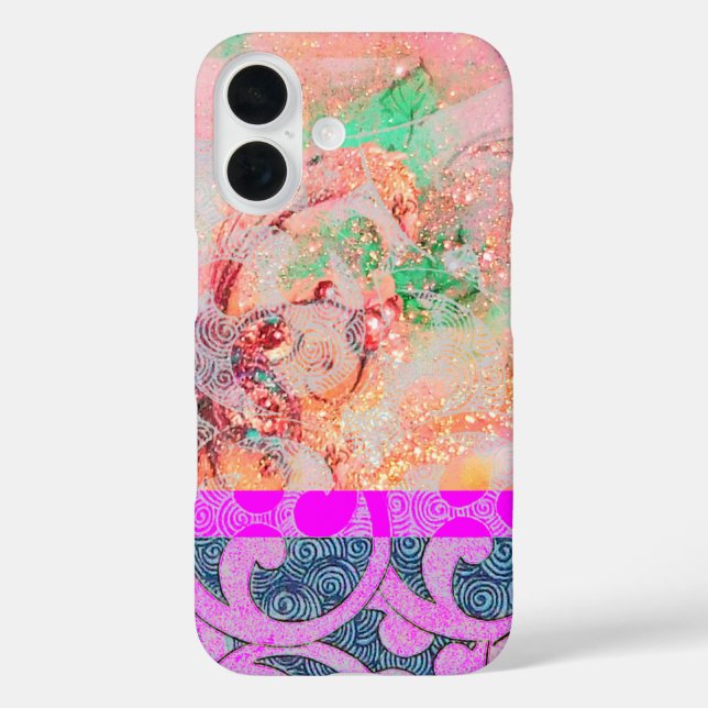 WAVES / Bright Pink Purple Swirls in Gold Sparkles Case-Mate iPhone Case (Back)