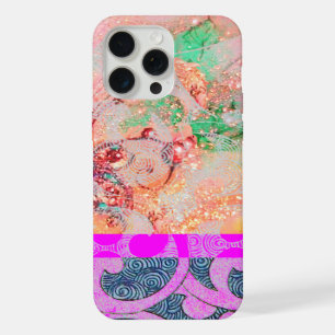 WAVES / Bright Pink Purple Swirls in Gold Sparkles iPhone 15 Pro Max Case