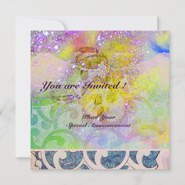 WAVES , bright purple green blue pink gold sparkle Invitation (Front)