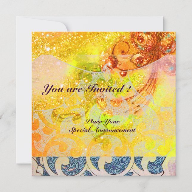 WAVES , bright red brown yellow blue pink sparkles Invitation (Front)