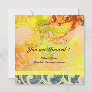 WAVES , bright red brown yellow blue pink sparkles Invitation