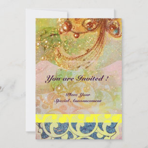 WAVES , bright red brown yellow blue pink sparkles Invitation