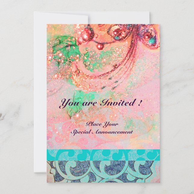 WAVES , bright red green yellow blue pink sparkles Invitation (Front)