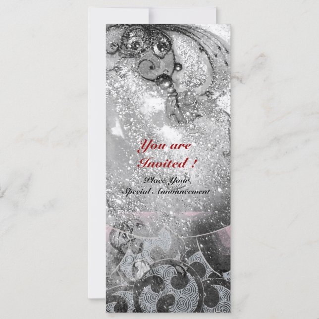 WAVES bright silver metallic black white sparkles Invitation (Front)