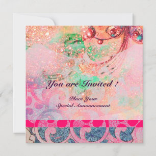 WAVES , bright violet blue pink gold sparkles Invitation