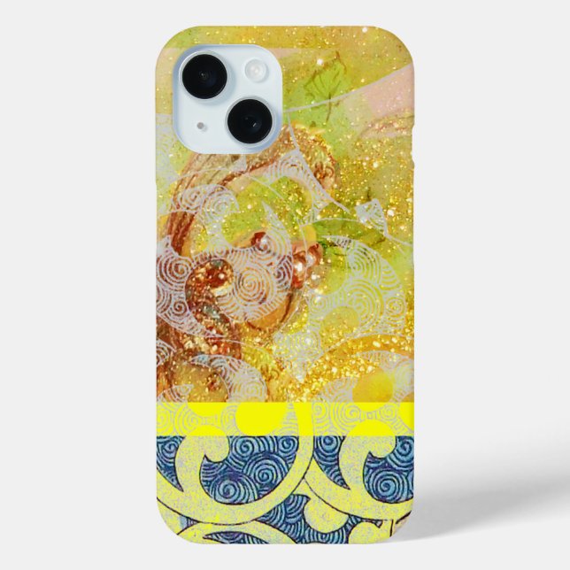 WAVES / Bright Yellow Blue Swirls in Gold Sparkles Case-Mate iPhone Case (Back)