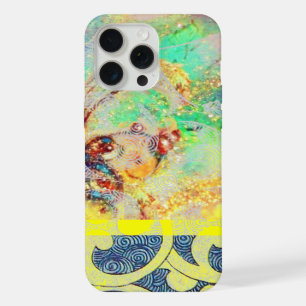 WAVES / Bright Yellow Blue Swirls in Gold Sparkles iPhone Case