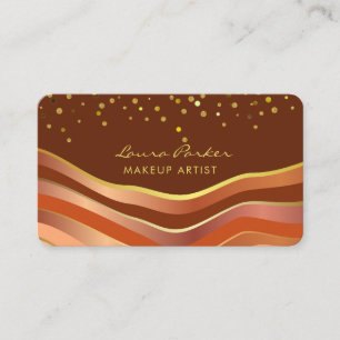 Waves Brown Gold Minimal Stripes Makeup Artist Business Card