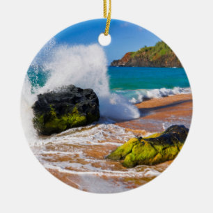 Waves crash on the beach, Hawaii Ceramic Ornament