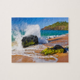 Waves crash on the beach, Hawaii Jigsaw Puzzle